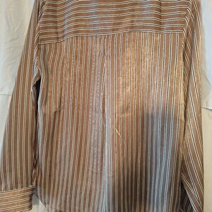 Satin button-up dress shirt from Maurice's, size Medium. brown, black and white